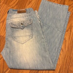 Halifax Jeans Mens 40 x 32 Blue Light Wash Denim Straight Leg Zip Fly Cotton